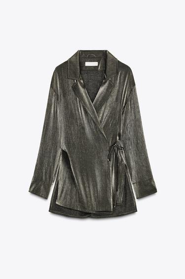 SHINY-EFFECT DOUBLE-BREASTED BLAZER - Aged gold by Zara - Image 4