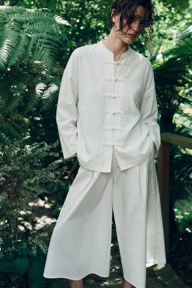 CHEMISE OVERSIZE EN LIN À ALAMARES - Blanc de Zara