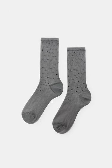 MEIAS DE CANO ALTO STRASS - Cinzento da Zara