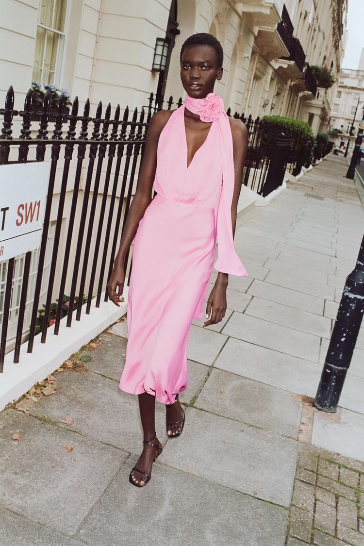 Dress Vestido Satinado Fucsia Zara Vestido Jacquard Zara Rosa