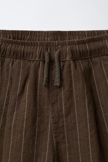 STRIPED TEXTURED BAGGY TROUSERS - Brown by Zara - Image 2