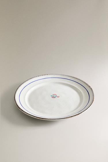 FISH-SHAPED STONEWARE DINNER PLATE - Blue/White by Zara - Image 1