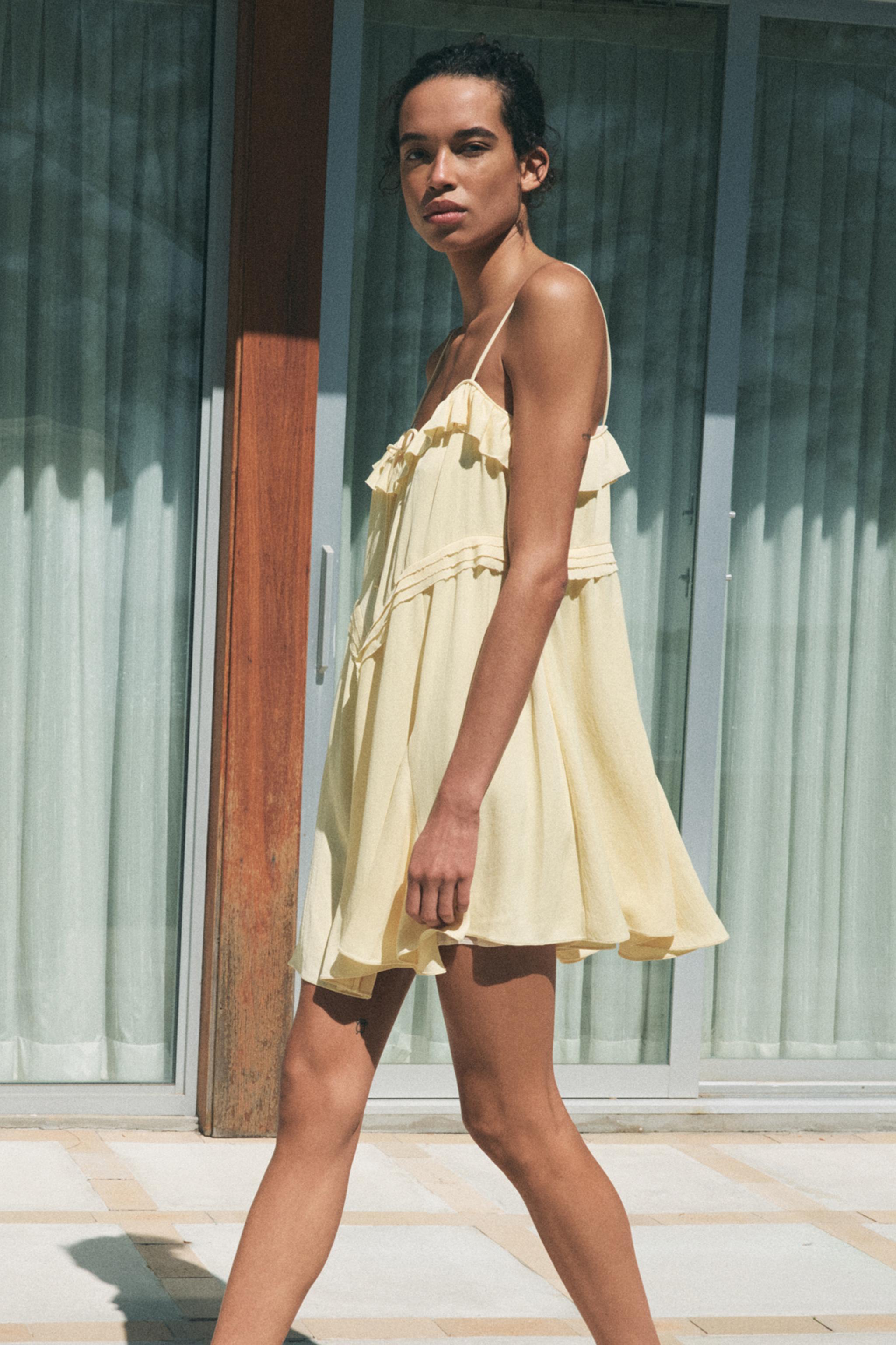 SHORT RUFFLE DRESS ZW COLLECTION - Light yellow | ZARA
