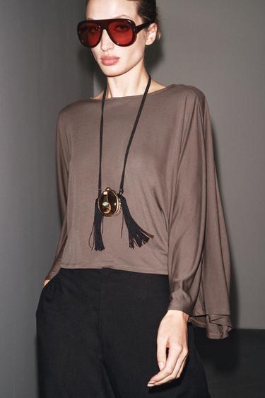 ASYMMETRIC FLOWING CAPE - camel by Zara