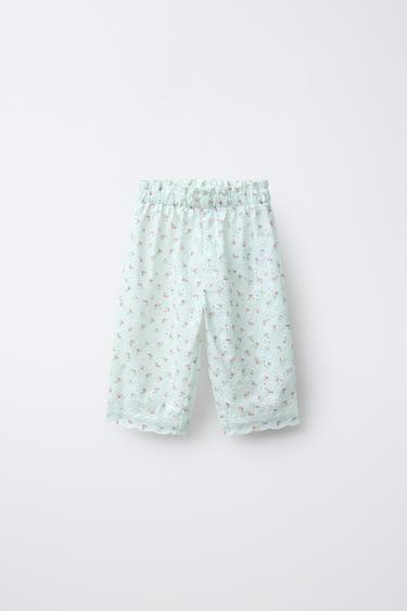 PANTALLONA CULOTTE E QËNDISUR ZVICERANE ME STAMPIM ME LULE - E gjelbër uji nga Zara