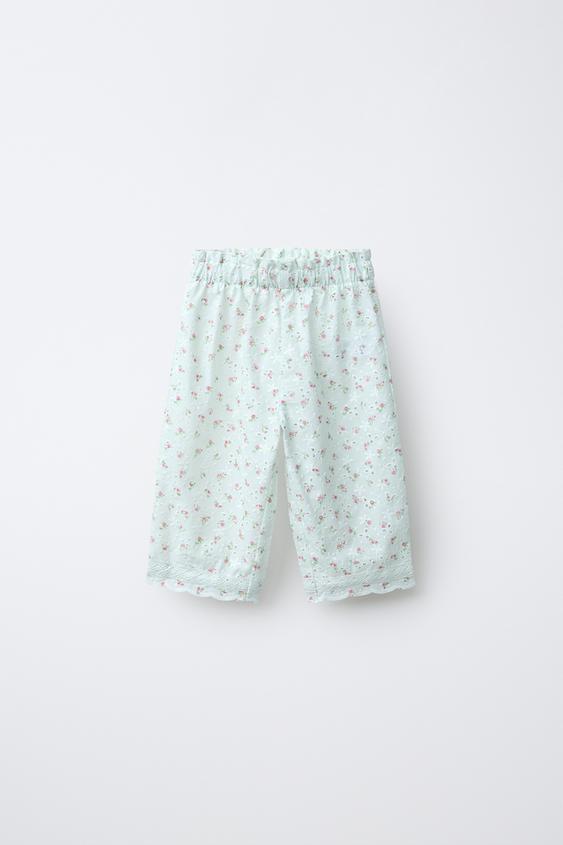 FLORAL PRINT SWISS EMBROIDERED CULOTTES - Sea green by Zara - Image 0