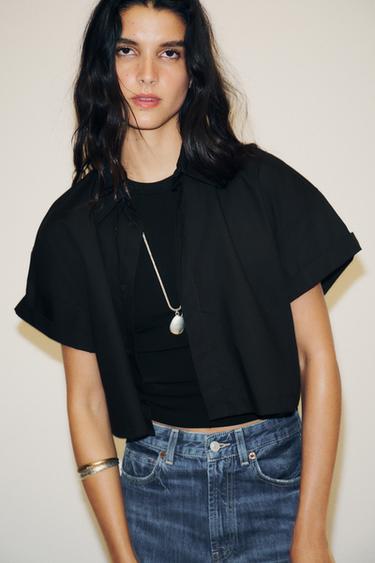 POPLIN CROP SHIRT - Black by Zara