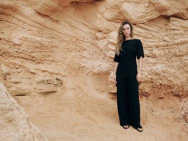 STRAIGHT LEG CREPE PANTS WITH OPENINGS — Black 1
