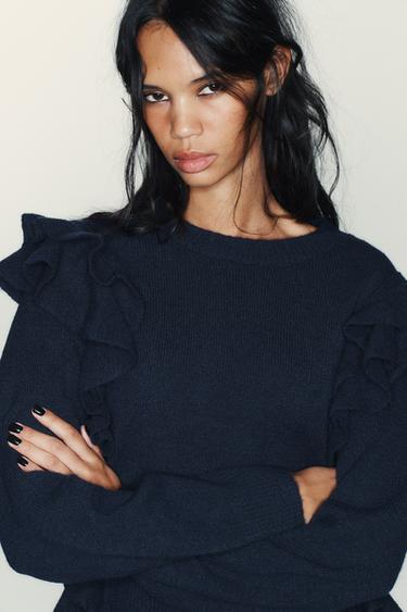 KNIT JUMPER WITH RUFFLES - Dark navy by Zara