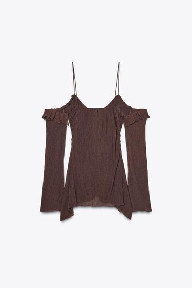 TOP ÉPAULES DÉNUDÉES VOLANTS - Marron de Zara - Image 6