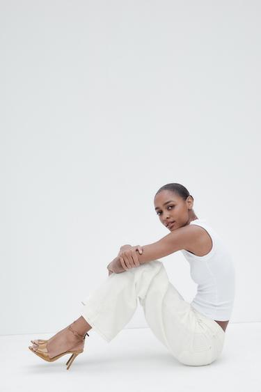 PATENT-EFFECT HIGH-HEEL SANDALS - camel by Zara - Image 0