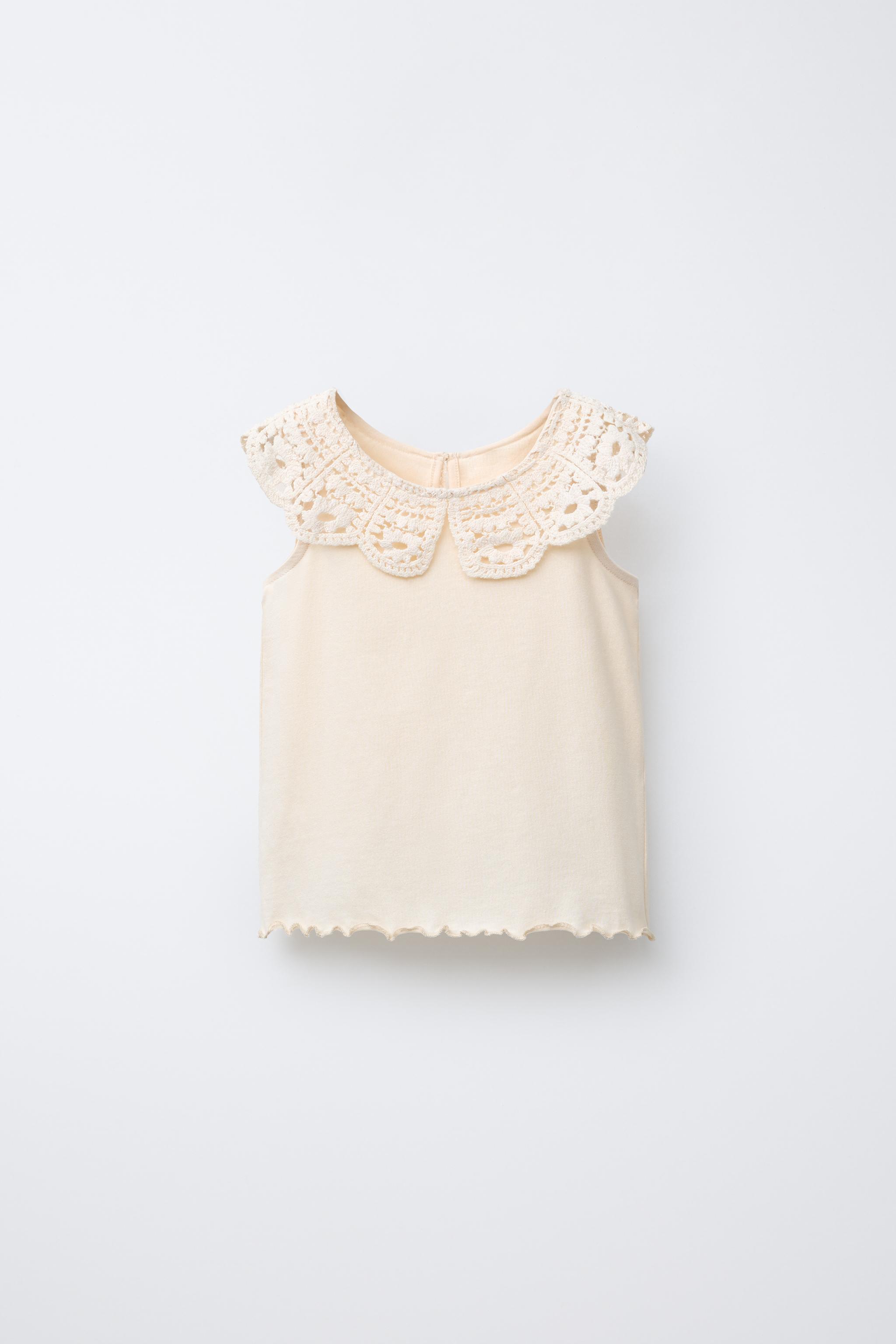 CROCHET COLLAR T-SHIRT - Ecru | ZARA United States