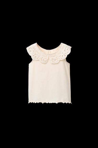CROCHET COLLAR T-SHIRT - Ecru by Zara