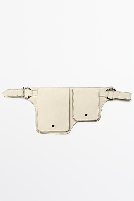 Zara Split leather double compartment belt bag - Oyster-white - Image 0
