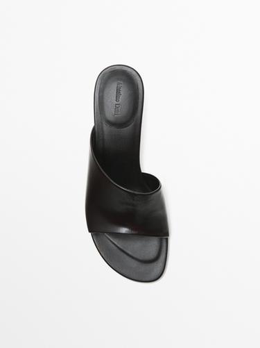 Zara Leather high-heel slider shoes - Brown - Image 0