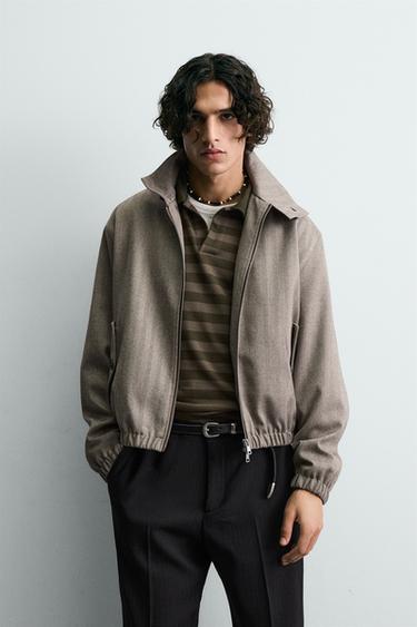 УКОРОЧЕННАЯ КУРТКА В ЕЛОЧКУ — СЕРО-КОРИЧНЕВЫЙ С МЕЛАНЖЕВЫМ ЭФФЕКТОМ от Zara