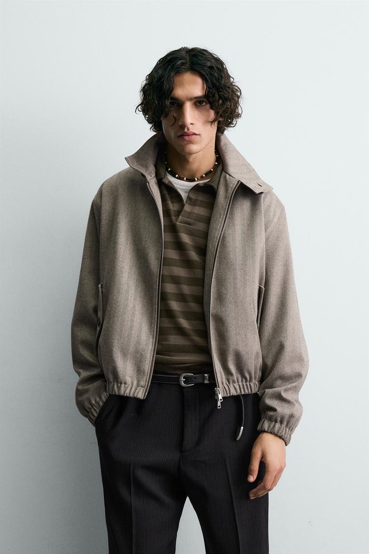ZARA HERRINGBONE TEXTURED CROPPED FIT JACKET
