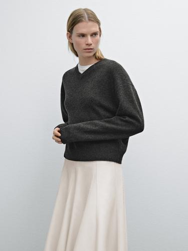 Zara Flounce midi skirt with contrasting detail - Ecru