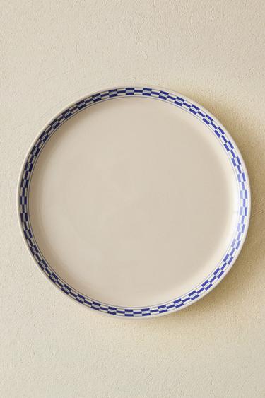 CERAMIC DINNER PLATE WITH CHECKED EDGE - Ecru by Zara - Image 5