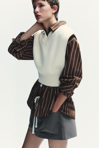 PLAIN KNIT CROPPED VEST - Ecru by Zara - Image 2