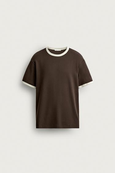 BASIC CONTRAST RIB T-SHIRT - Brown by Zara
