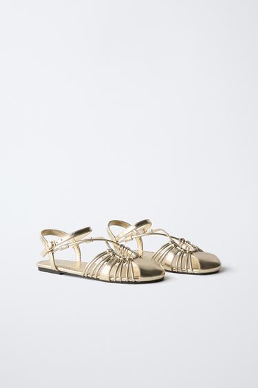 METALLIC STRAPPY CAGE SANDALS - Gold by Zara - Image 1