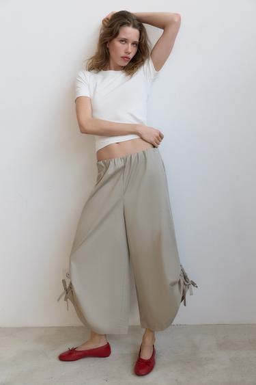 PANTALÓN CULOTTE BAJO AJUSTABLE - Grisáceo de Zara - Imagen 0