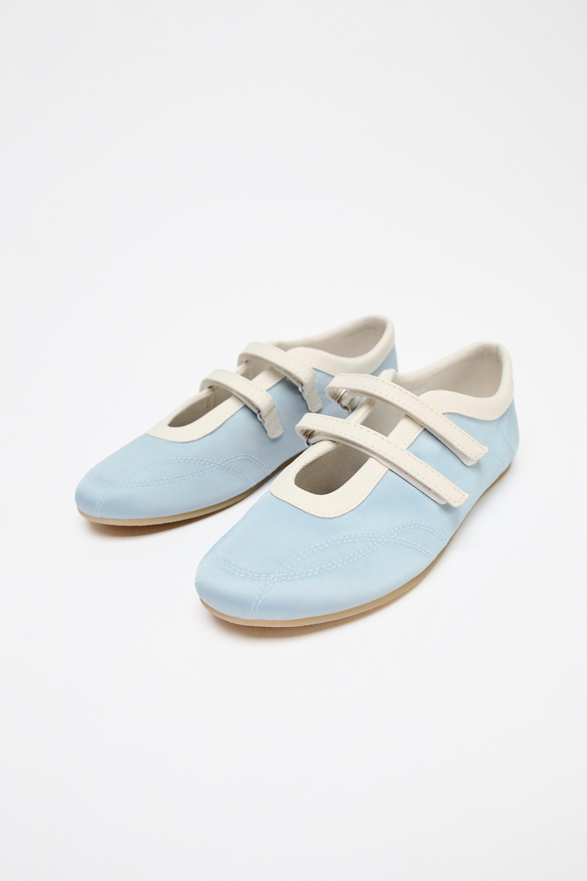 ZARA【NEW】SATIN EFFECT TOPSTITCHED BALLERINAS SATIN EFFECT TOPSTITCHED BALLERINA FLATS - Blue | ZARA