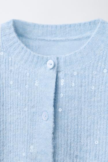 GILET EN MAILLE PAILLETTES - Bleu clair de Zara - Image 2