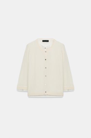 Zara COMBINATION KNIT CARDIGAN - Ecru