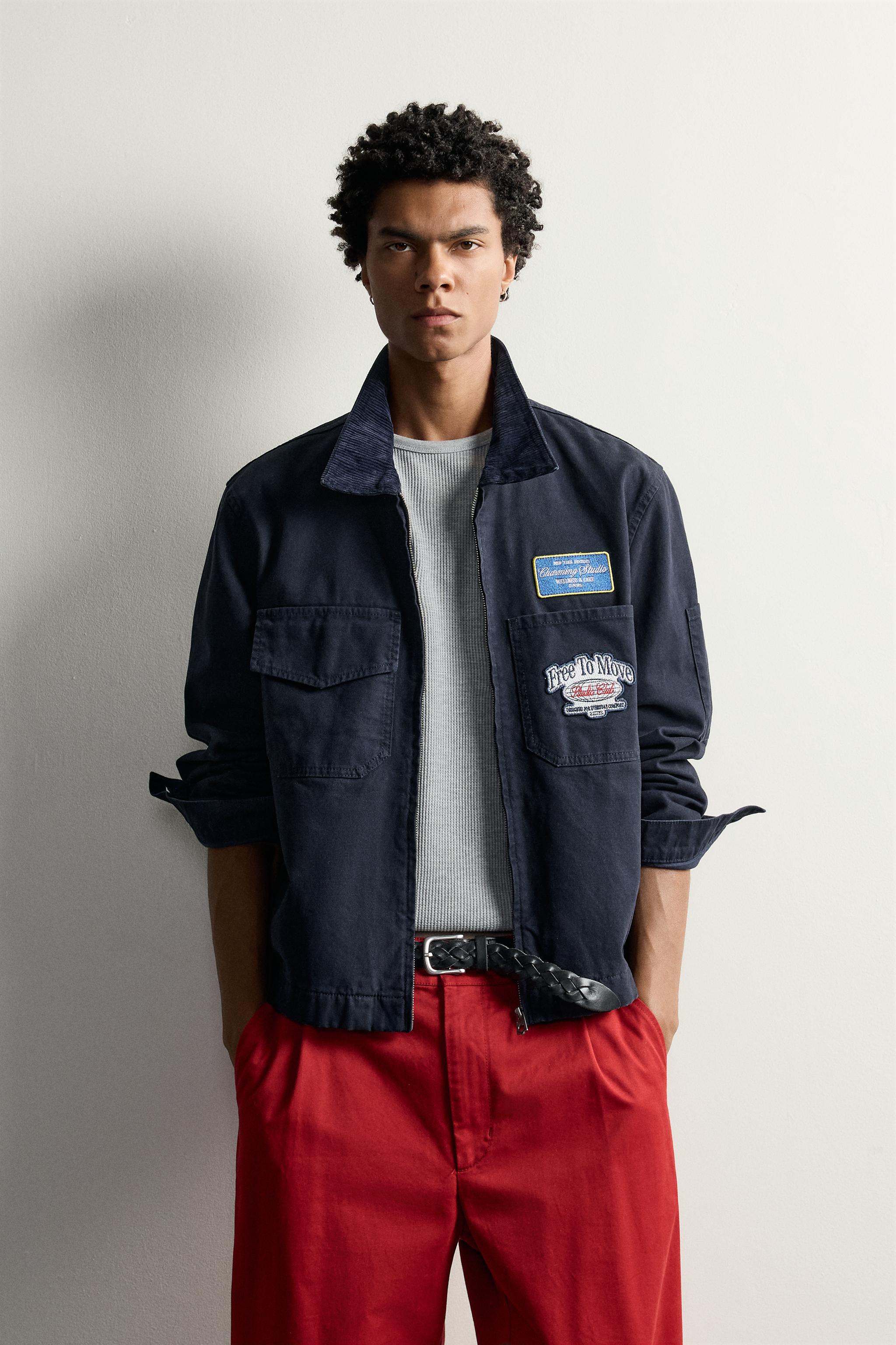 PATCHED DENIM JACKET WITH CONTRAST COLLAR