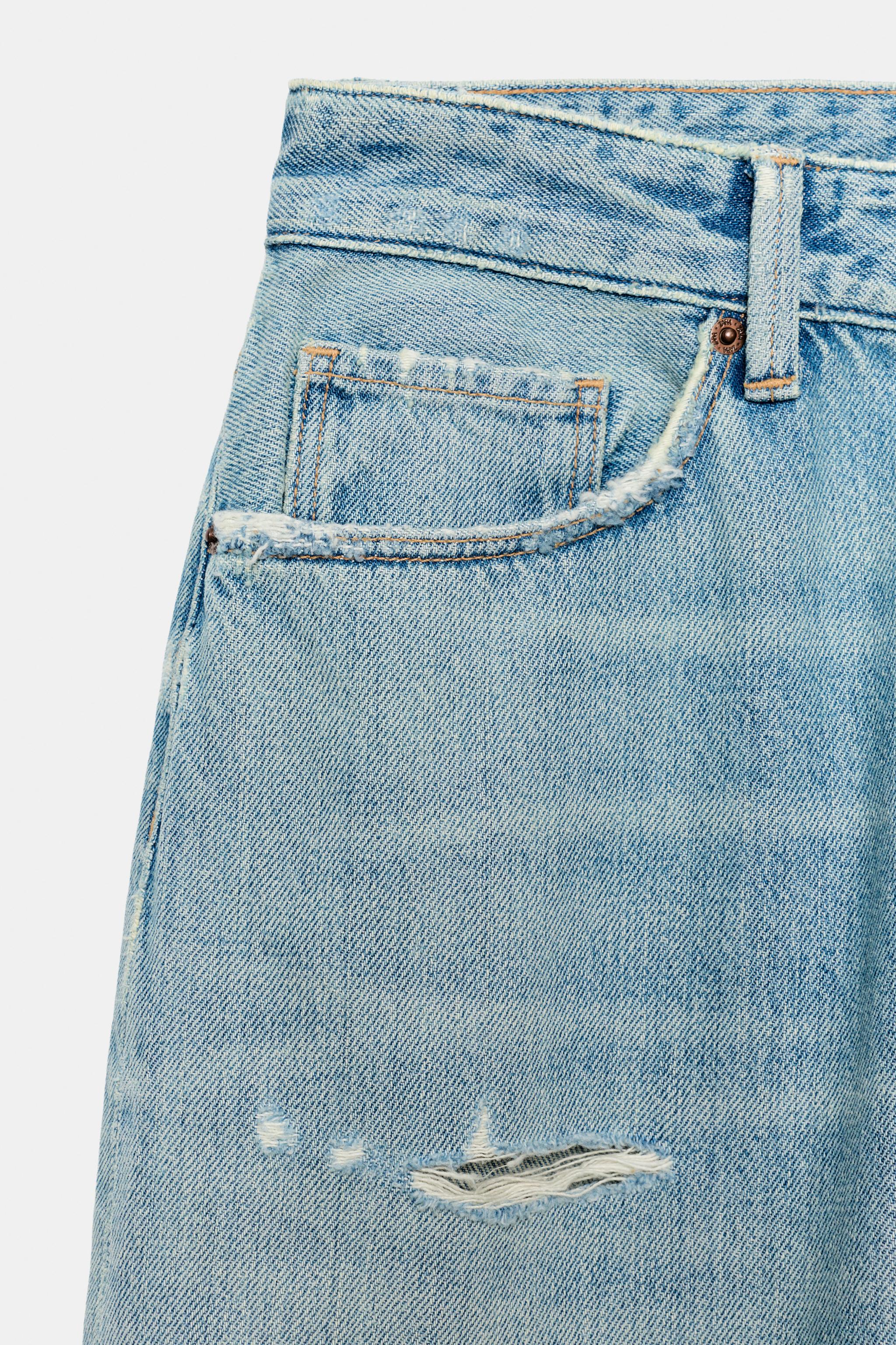 Женские шорты Zara MID-RISE RIPPED BAGGY DENIM JORTS — фото 7
