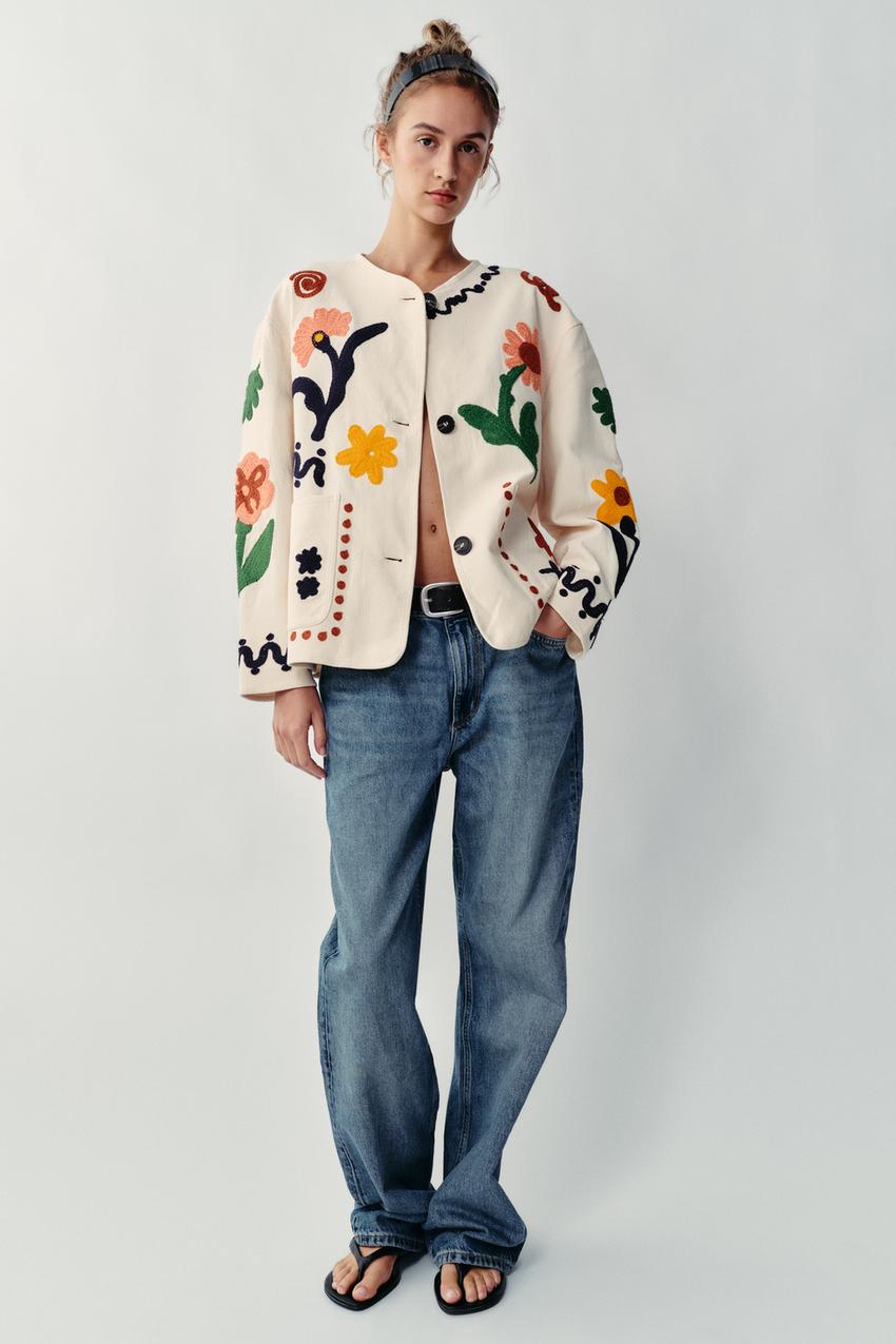 フラワー刺繍ジャケット - エクリュ | ZARA Japan / 日本