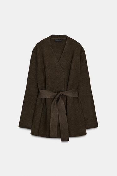 ベルト付きニットカーディガンブラウンZaraのベルト付きニットカーディガン - ブラウン