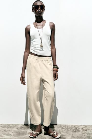 LINEN BLEND BALLOON TROUSERS - Sand by Zara - Image 0