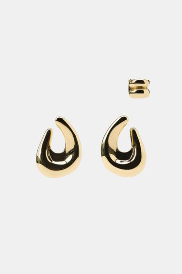 Zara PACK OF OPEN HOOP EARCUFF EARRINGS - Golden