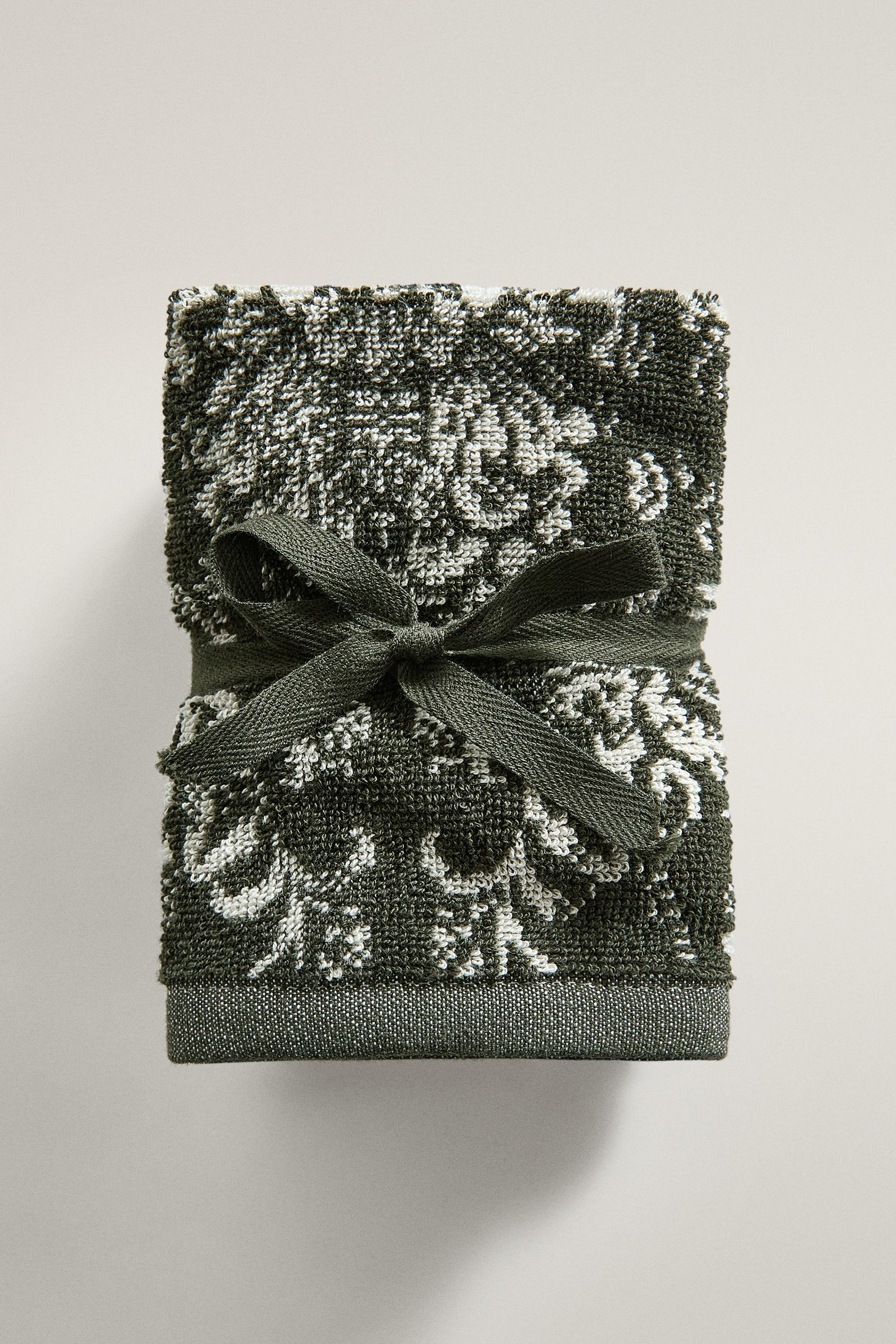 SERVIETTES DE BAIN COTON ÉPONGE JACQUARD FLORAL (ENSEMBLE DE 3)