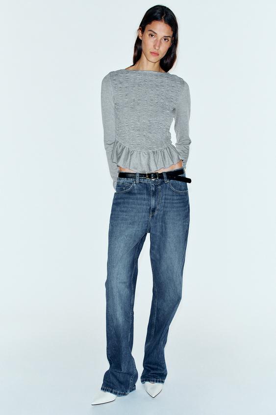 SMOCKED PEPLUM TOP - Grey marl by Zara - Image 0