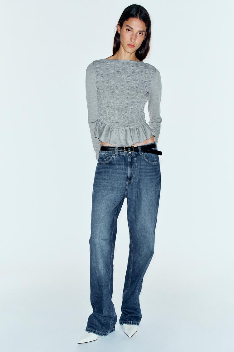 SMOCKED PEPLUM TOP