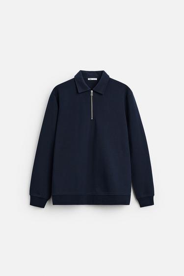 POLOSWEATSHIRT MED LYNLÅS - marine fra Zara