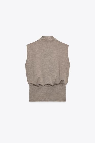 CROSSOVER PIQUÉ TOP - Light brown by Zara - Image 5