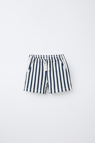 Zara STRIPED PLUSH SHORTS - Blue