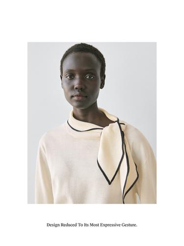 Jersey punto detalle pañuelo algodón - Crudo de Zara