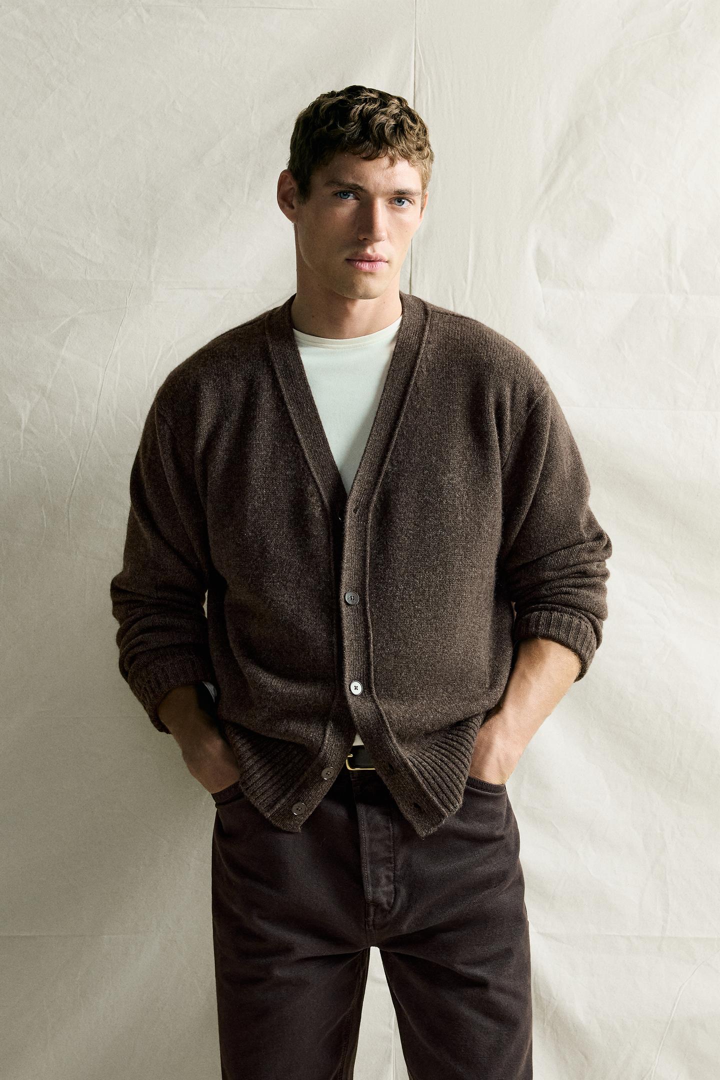 Мужской кардиган Zara 100% Cashmere Regular Fit, цвет: Коричневый меланжевый — фото 2