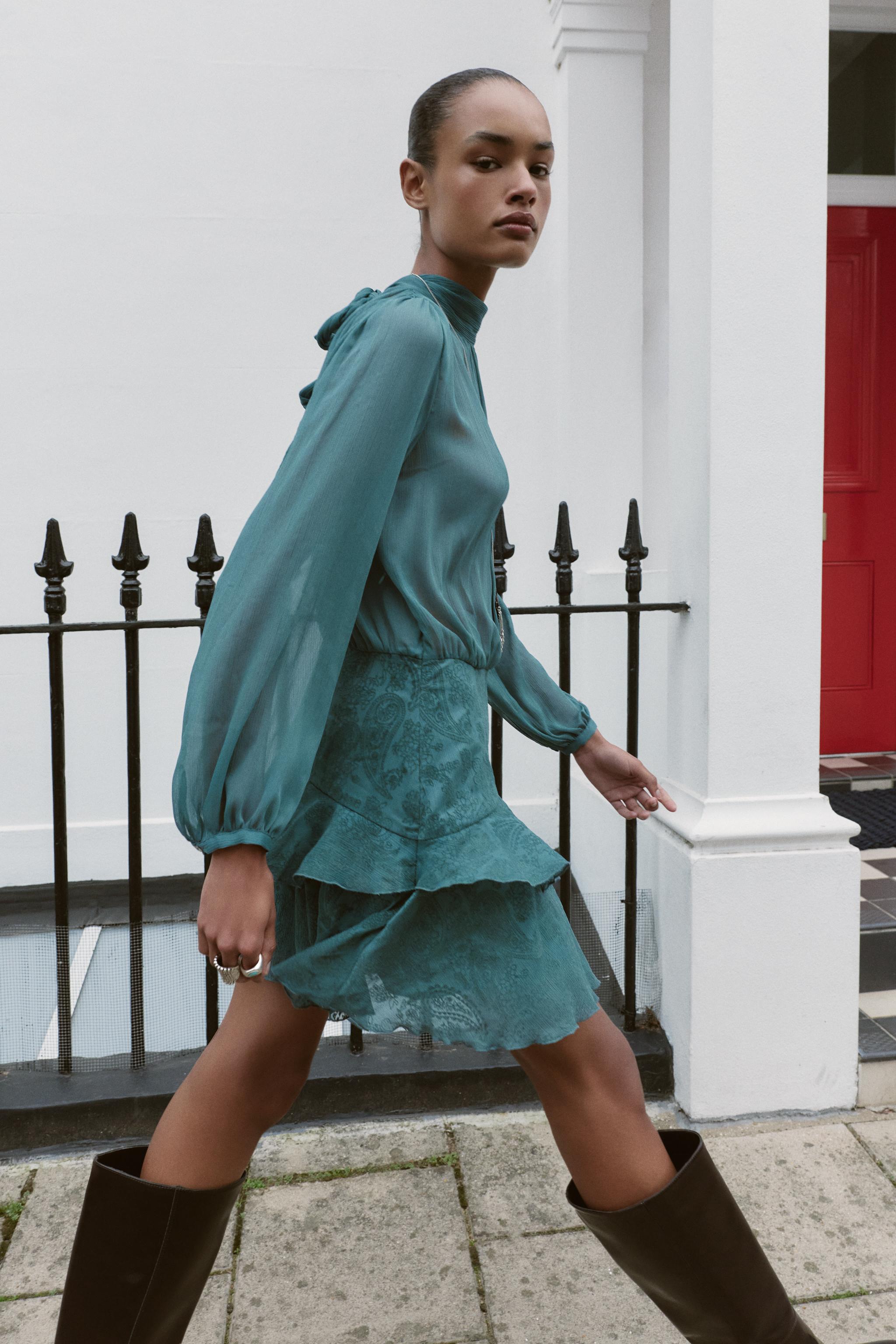 RUFFLED COMBINATION MINI DRESS - Sea green | ZARA United States