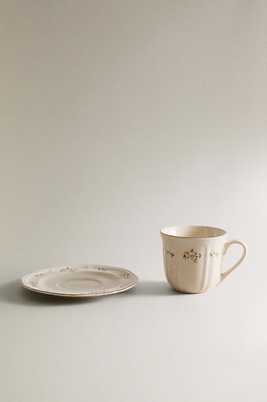 FLORAL PORCELAIN TEACUP AND SAUCER - Cream by Zara - Image 4