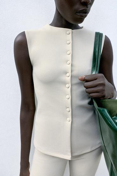 COVERED BUTTON WAISTCOAT - Ecru by Zara