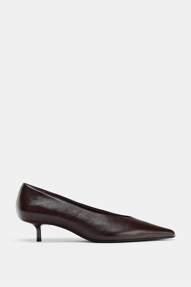 ZAPATO TACÓN KITTEN PIEL - Marrón Chocolate de Zara