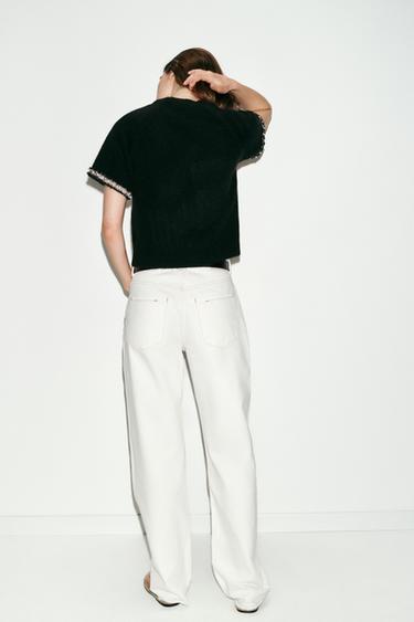 KNIT JUMPER WITH FAUX PEARLS - Black by Zara - Image 3