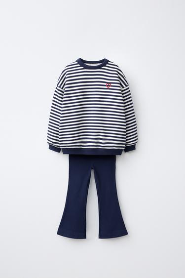 STRIPED SWEATSHIRT AND FLARE LEGGINGS SET - Blue by Zara
